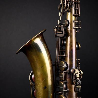 Vintage Brass Saxophone on Black Background