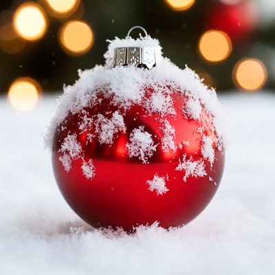 Red Christmas Ornament with Snow