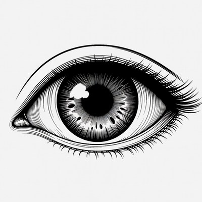 Detailed black and white eye illustration