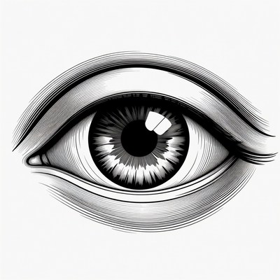 Detailed black and white eye illustration