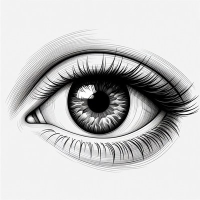 Detailed black and white eye illustration