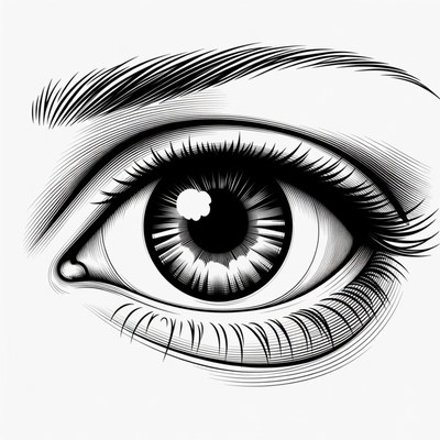 Detailed black and white eye illustration