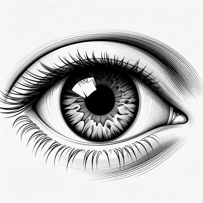 Detailed black and white eye illustration