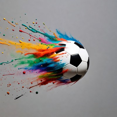 Soccer Ball with Colorful Paint Splashes