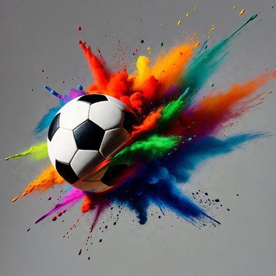 Soccer Ball Exploding Colorful Paint