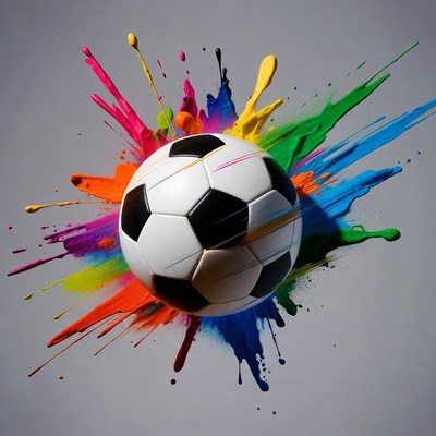 Soccer Ball with Colorful Paint Splashes