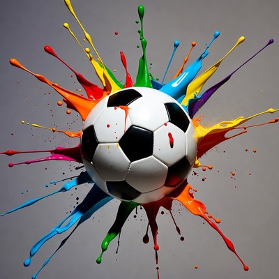 Soccer Ball Exploding with Rainbow Paint