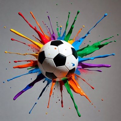 Soccer Ball with Rainbow Paint Splatter