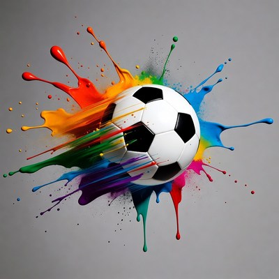 Soccer Ball with Rainbow Paint Splatter