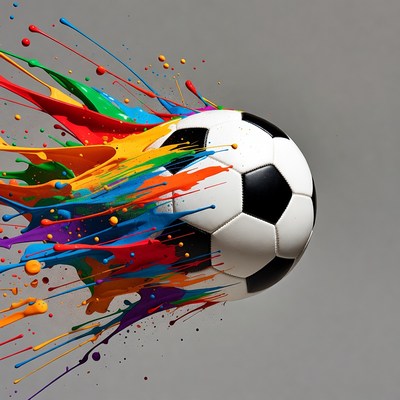 Soccer Ball with Colorful Paint Splashes