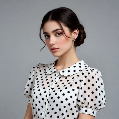 Woman in polka dot blouse