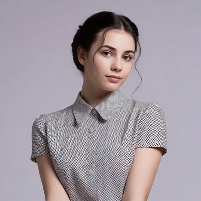Young woman in checkered blouse