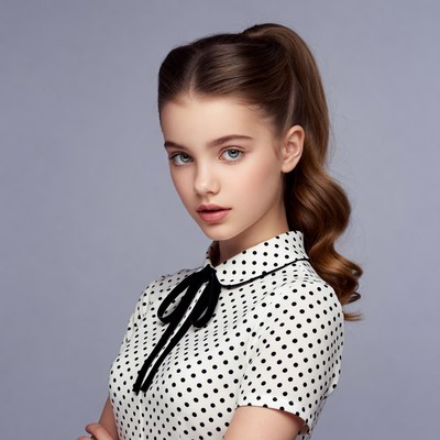 Girl with ponytail in polka dot blouse