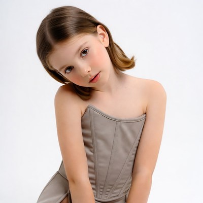 Girl in gray corset dress