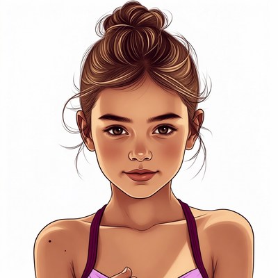 Girl with bun hairstyle in pink top