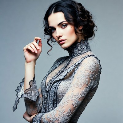 Woman in lace Victorian dress