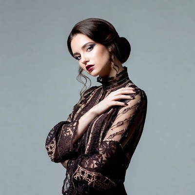 Woman in black lace dress
