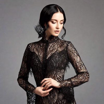 Woman in black lace dress