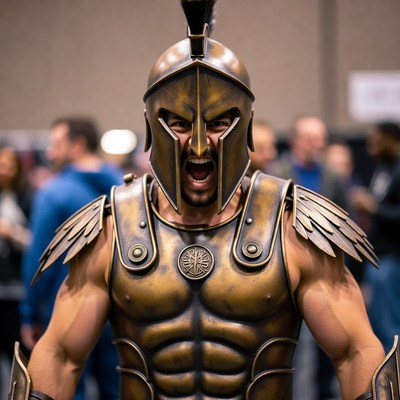Muscular man in Spartan warrior armor