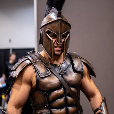 Muscular man in Spartan warrior armor