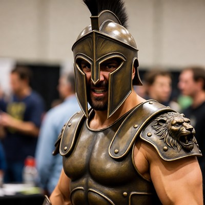 Man in Spartan warrior helmet