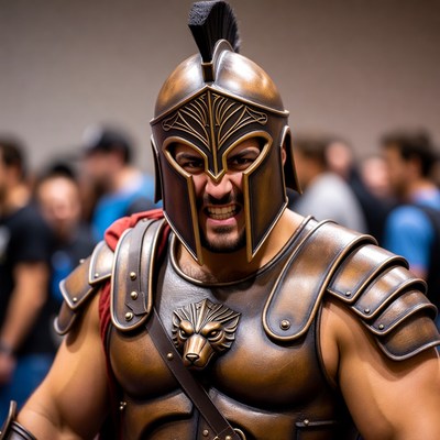 Man in Spartan warrior costume