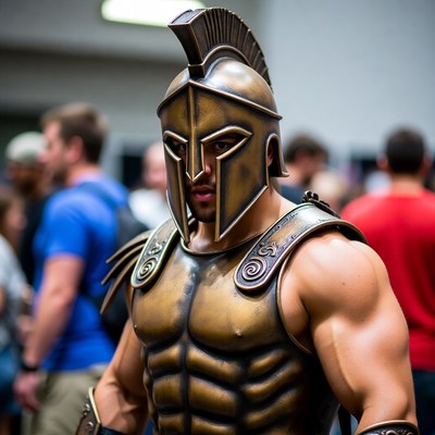 Muscular man in Spartan warrior armor