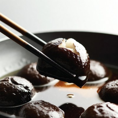 Chopsticks Lifting Glazed Shiitake Mushroom