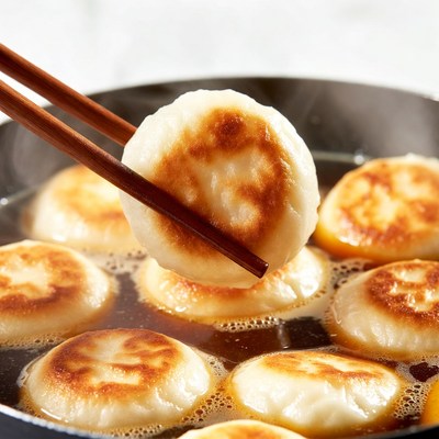 Chopsticks Lifting Dumpling from Hot Broth