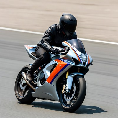 Man riding sport motorcycle on racetrack