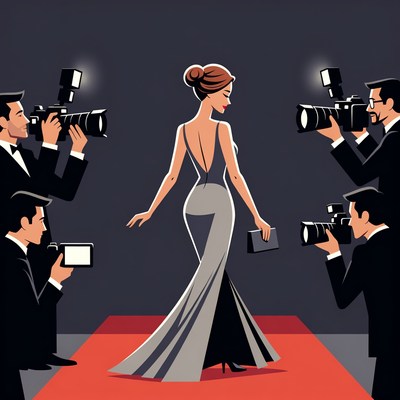 Woman on red carpet surrounded by photographers