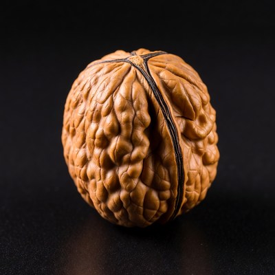 Cracked Walnut on Black Background