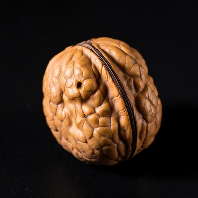 Whole Walnut on Black Background