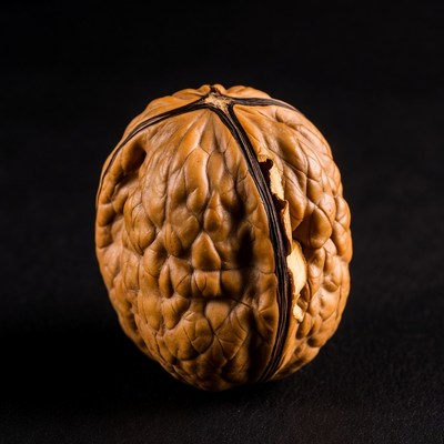 Cracked Walnut on Black Background