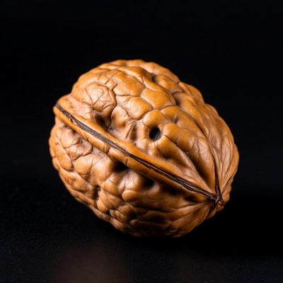 Whole Walnut on Black Background