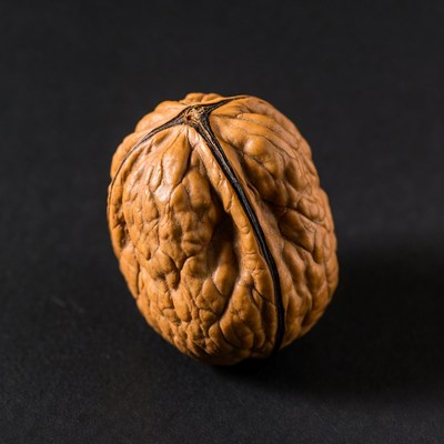 Whole Walnut on Black Background