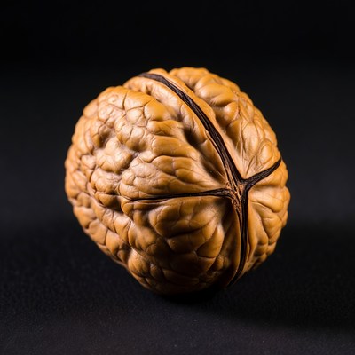 Whole Walnut on Black Background