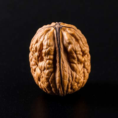 Cracked Walnut on Black Background