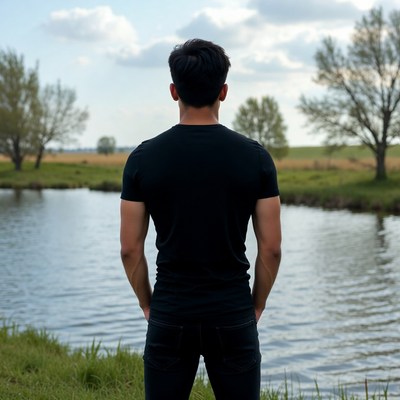Asian man standing by river