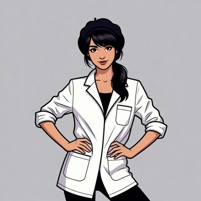 Asian woman in white lab coat