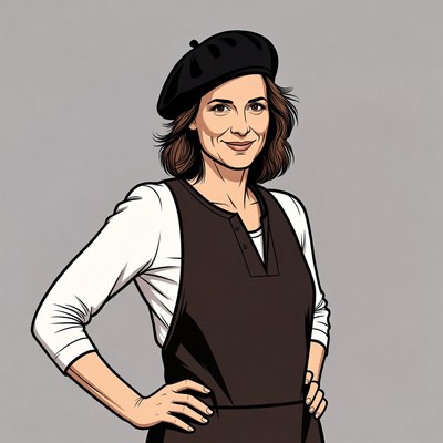 Woman wearing black beret and vest