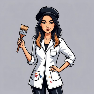 Asian woman artist holding paintbrush