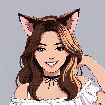 Anime girl with cat ears smiling