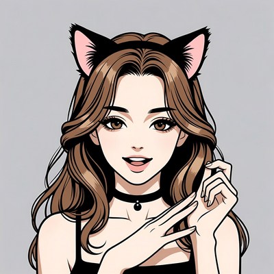 Anime girl with cat ears smiling