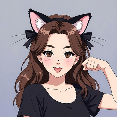 Anime girl with cat ears flexing arm