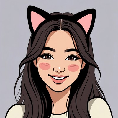 Asian girl with cat ears headband