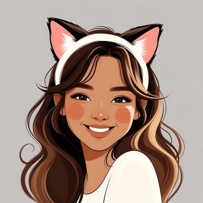 Asian girl with cat ears headband