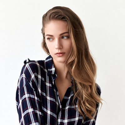 Woman in plaid shirt close-up
