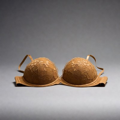 Tan Lace Bra on Gray Background