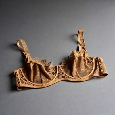 Lace Beige Bra on Gray Background
